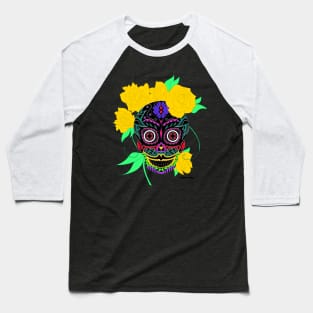 black catrina in floral tropical pattern in skeleton art ecopop Baseball T-Shirt